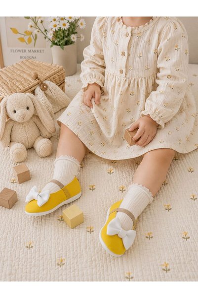 Che Sara Baby First Step Shoes Fabric Orthopedic Non-Slip Bottom Sole with Bow and Velcro Tape Zest Model