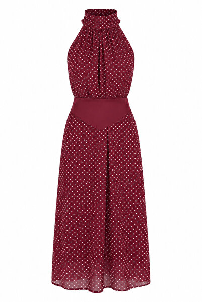 HAZELANNA Halter Yaka Kırmızı Elbise