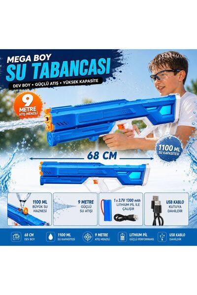 BYCEGU ŞARJLI PİLLİ ELEKTİRİKLİ OYUNCAK 68 CM MEGA BOY 9 M ATIŞ YAPABİLEN SU ...