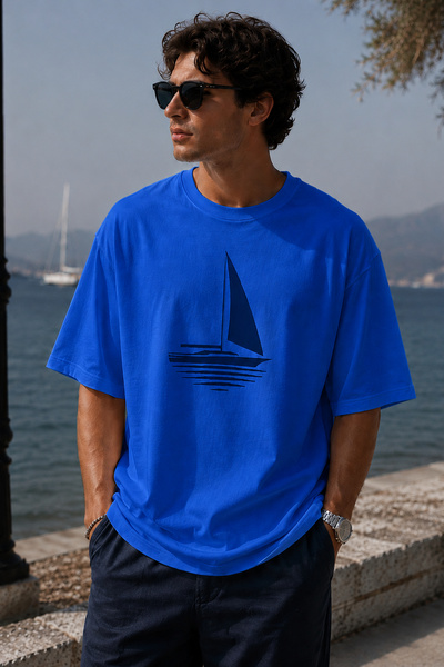 ArtYus Tricou supradimensionat unisex cu imprimeu Minimal Sailing – Tricou ca...