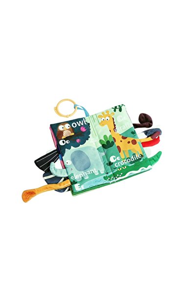 Junios Sensory textile book for babies with rattling elements and textile tai...