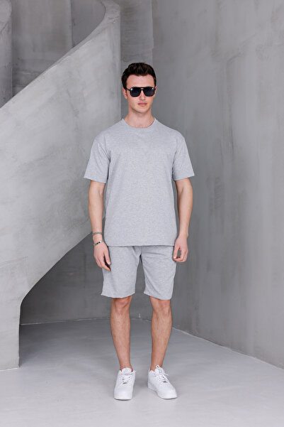 DARK MODA Erkek Basic Oversize T-shirt,Şort ,Çorap Üçlü Takımı