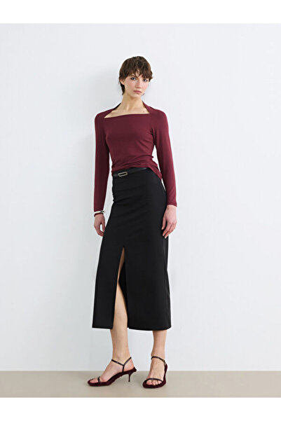 LC Waikiki Beli Zippered Belted Slit Skirt