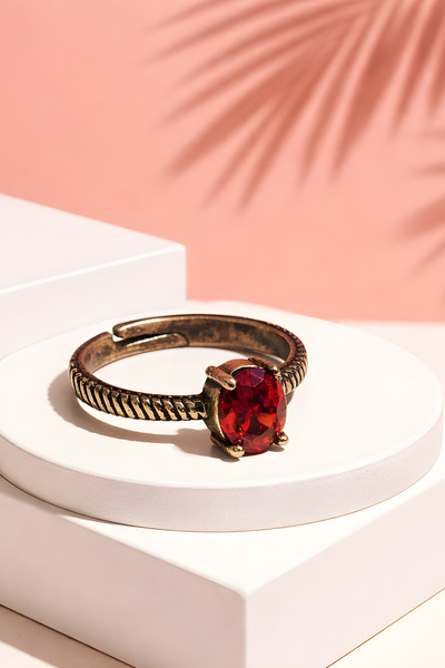 NBS Beautiful Naturel Stones Saf Bakır Kırmızı Taşlı Ayarlanabilir Vintage Yüzük
