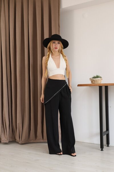 sahraozluk Pareo Detailed Palazzo Trousers Black