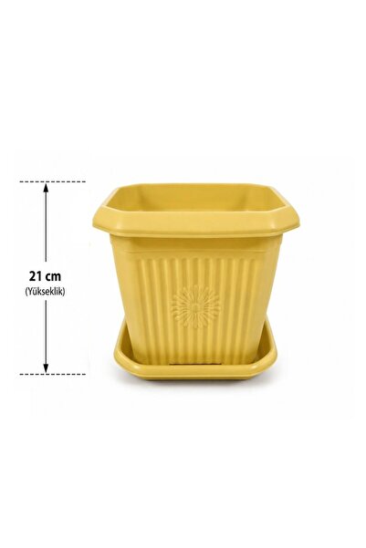 GÜZELYÜZ AVM 1 Adet Kare Saksı Seti | Sarı Renk Tabaklı Saksı Seti 7 Litre 23...