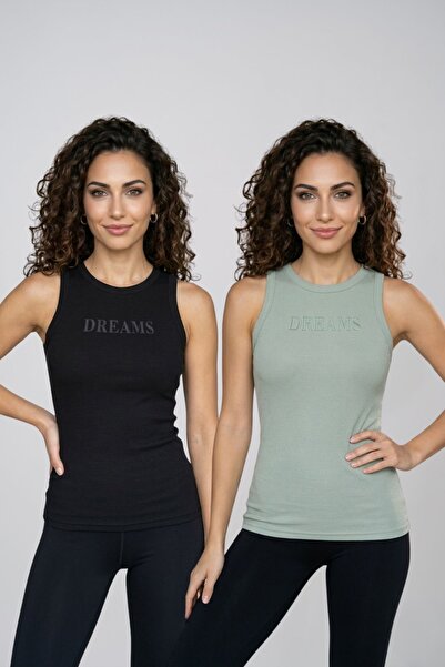 fevien Women's 2-Pack Cotton Camisole Thick Strap Crew Neck Front Lettering P...