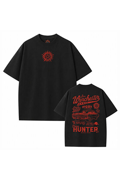 kun inaki Supernatural Winchester Garage Sırt Baskılı Siyah Unisex Tişört