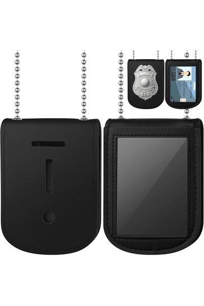 Sadnyy Neck Chain Badge Holder Leather Police Badge Holder Security Card Hold...