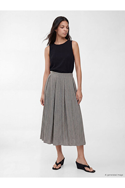 LC Waikiki Esvab • Modern & Distinctive Striped Pleated Skirt with Waist Cord