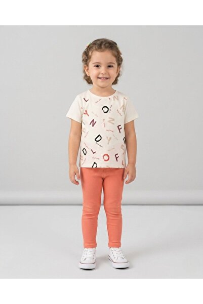 VOY KİDS Dar Kalip Girl's Alphabet Printed T-Shirt and Summer Leggings 2-Piec...