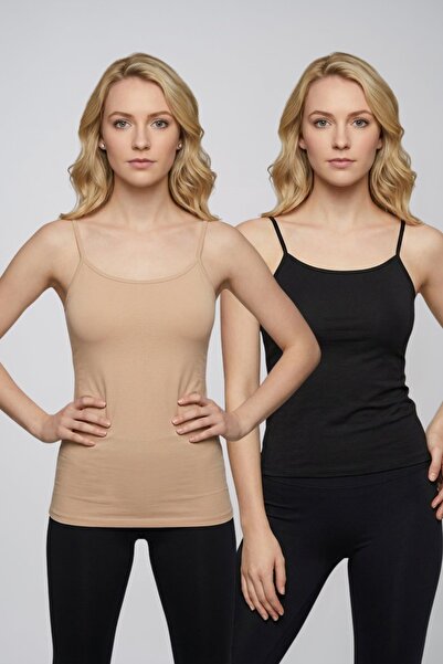fevien 2-Pack Women's Basic Cotton Undershirt Set with String Straps - Flexib...