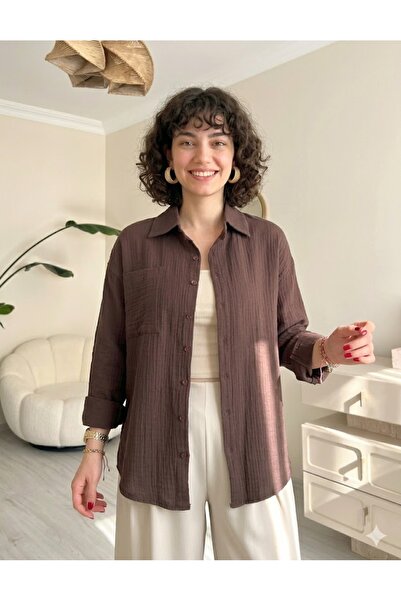 Royteks Fashion Women's Muslin Fabric Oversize Single Pocket Stylish Shirt