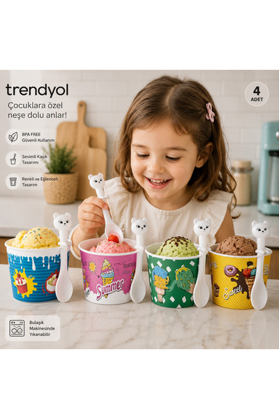 Genel Markalar EmilaHome Cupıce 4'lü Dondurma Seti Kabı -Ice Cream Set