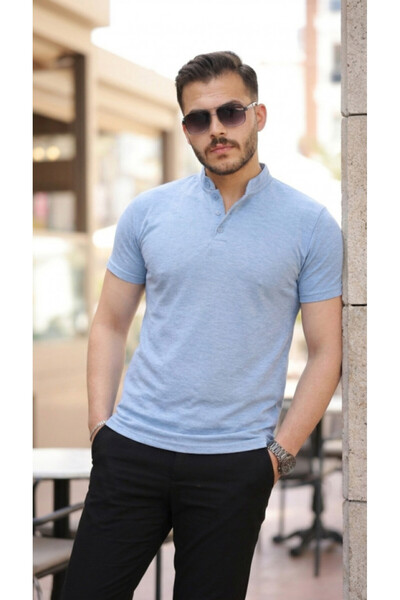 Generic Brand Men's Judge Collar Woven Cotton Fabric Short Sleeve T-Shirt
