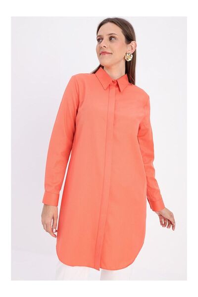 LC Waikiki Nevavm Orange-Covered Buttoned Shirt Tunic with a Difference