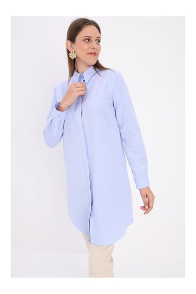 LC Waikiki Nevavm Blue Basic Hidden Placket Shirt Tunic with a Difference