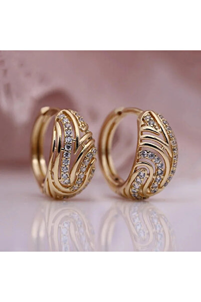 Choice Gold-color Fashionable Hollowed Out Micro Inlaid Synthetic Zircon Earr...
