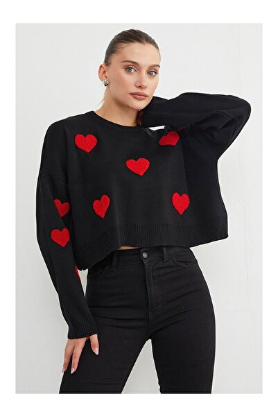 LC Waikiki Nevavm Heart Embroidered Crop Knit Sweater