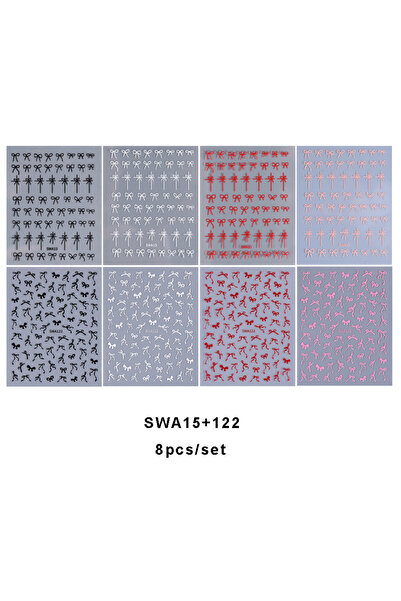 Choice1 SWA15 122-8 قطع 4/8 قطع ملصقات أظافر صغيرة كاواي دانتيل بتصميم ربطة ع...