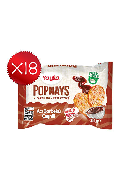 Yayla Popnays Acı Barbekü Çeşnili Mısır ve Pirinç Patlağı 34 g x18