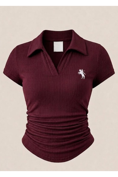 Gofeel Vintage Polo Yaka Fitilli Likralı Bluz