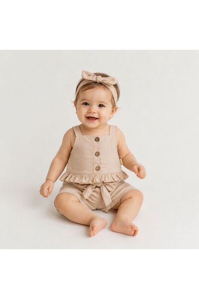 Moonic Kids Baby Girl Tie-Up Shorts Set