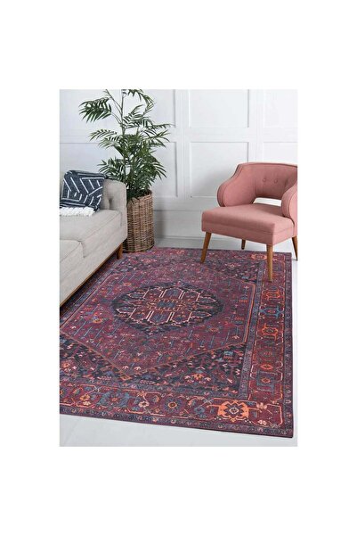 halinet Halı.Net Red Ethnic Bohemian Washable Non-Slip Living Room Carpet Art...