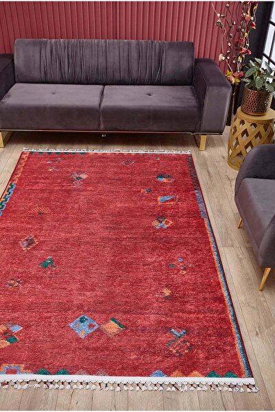 halinet Halı.Net Red Vintage Antique Washable Non-Slip Living Room Carpet Hal...