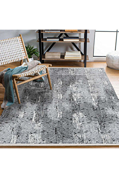 halinet Halı.Net Gray Modern Washable Non-Slip Living Room Carpet Cr-Silver-1...