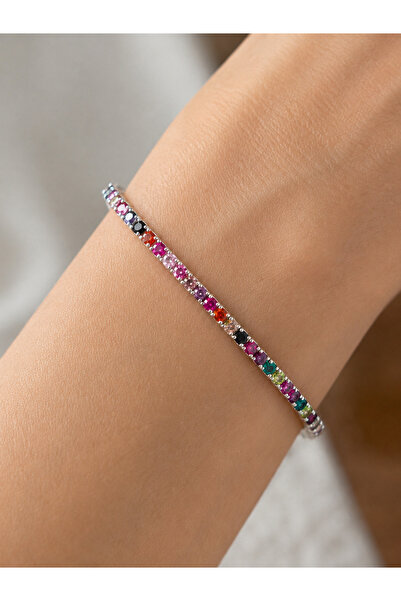 Takıtolia Color Gümüş Çerçeveli Rainbow Renkli Zirkon Taş Detaylı Silver Last...