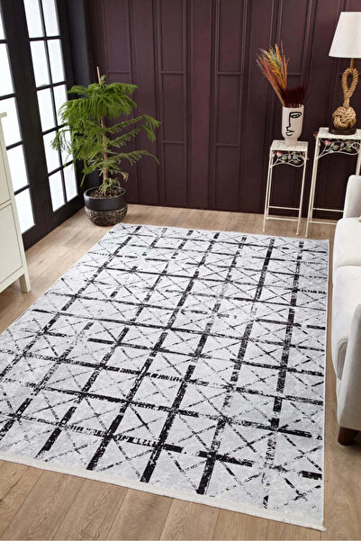 halinet Halı.Net White Modern Washable Non-Slip Living Room Carpet Haln-Hln1805