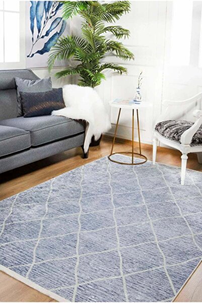 halinet Halı.Net Blue Vintage Antique Washable Non-Slip Living Room Carpet Ha...