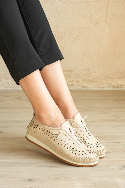 Cefi Shoes Venice Kadın Babet Krem Hakiki Deri Comfort Yumuşak Taban Günlük A...