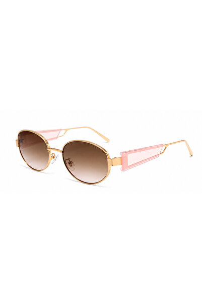 Toz Vintage Yeloria Pembe Detaylı Gold Metal Vintage Retro Güneş Gözlüğü UV400