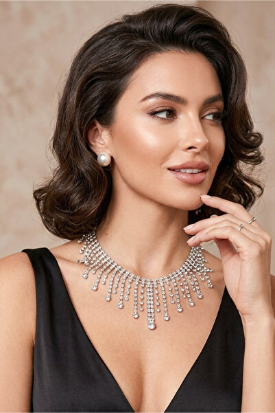 Happyline Crystal Stone after Party Necklace, Bridal Necklace, Designer Neckl...