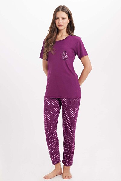 Tudors Women's Standard Fit Regular Cut Crew Neck Short Sleeve Printed Purple...