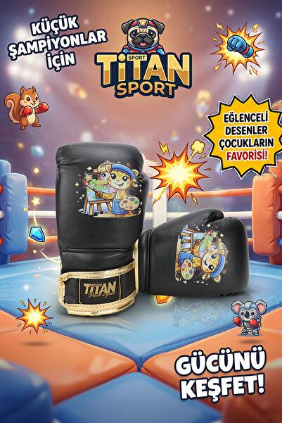 Titan Sport قفازات ملاكمة للأطفال، قفازات على شكل زرافة سوداء
