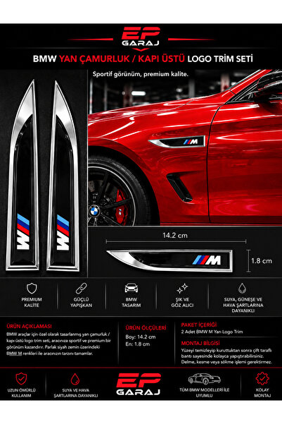 EP GARAJ OTOMOTİV BMW M Yan Çamurluk / Kapı Üstü Logo Trim Seti – Premium Tas...