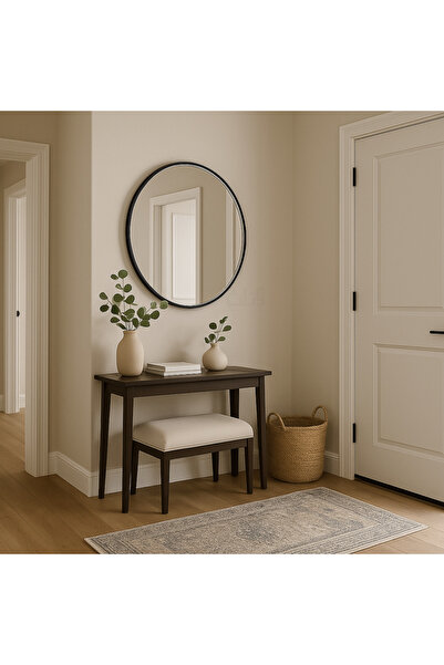 Ebticar Round Aluminum Mirror with Black Frame – 80×80 cm