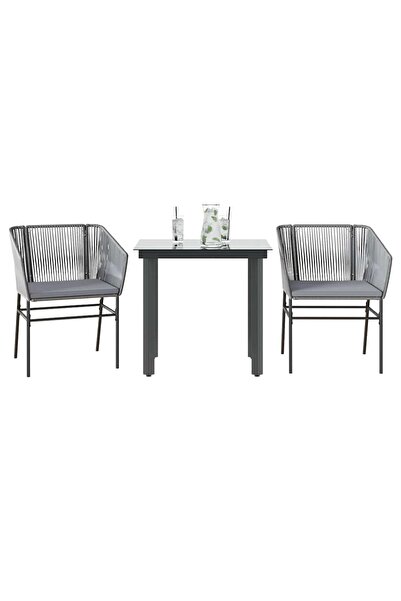 vidaxl Set de sufragerie de gradina 3 piese sticla poliratan gri