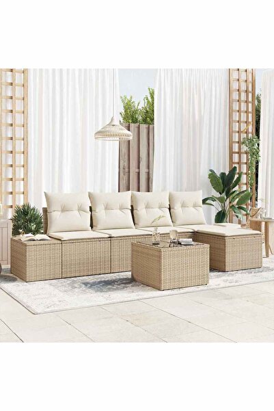 vidaxl Set de canapele pentru gradina 5 pcs Bej È™i crem poliratan