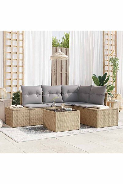 vidaxl Set de canapele pentru gradina 5 pcs Bej poliratan