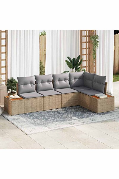 vidaxl Set de canapele pentru gradina cu perna 5 pcs Bej Rattan poli