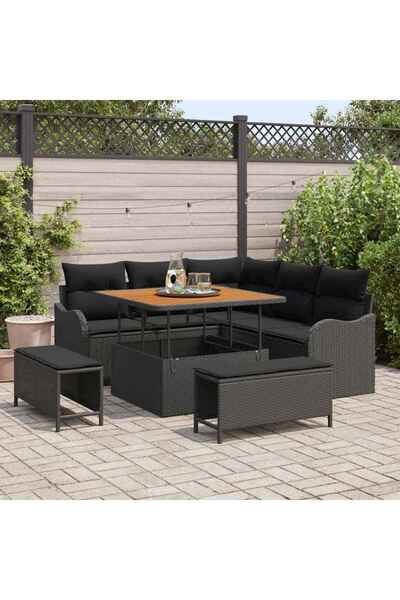 vidaxl Set de canapele pentru gradina cu perna 8 pcs Negru poliratan