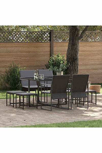 vidaxl Set de masa pentru gradina 9 pcs Negru Otel