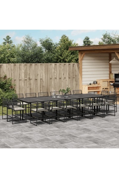 vidaxl Set mobilier de gradina cu perne, 17 piese, negru, poliratan