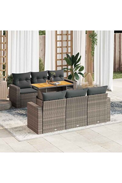 vidaxl Set canapele de gradina, 7 piese, cu perne, gri, poliratan