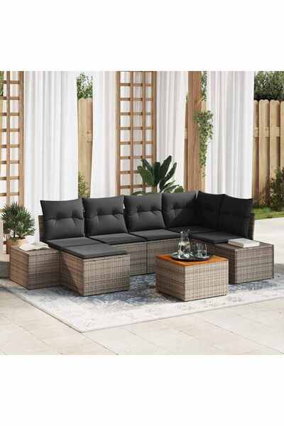 vidaxl Set de canapele pentru gradina cu perna 7 pcs Gri poliratan