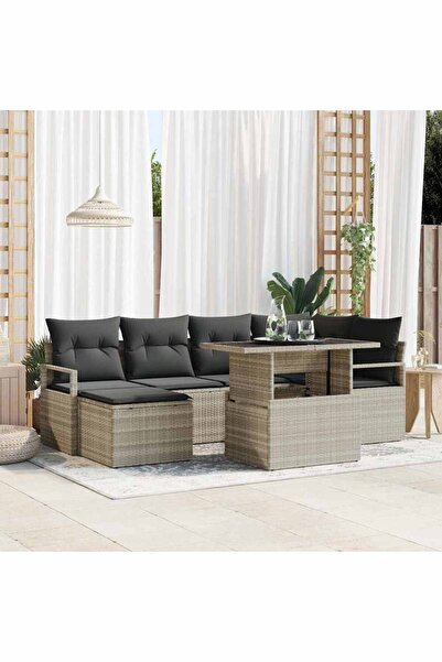 vidaxl Set de canapele pentru gradina 7 pcs Gri deschis Rattan poli